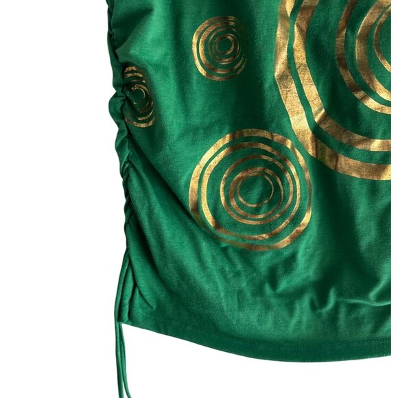 Unbranded Size Large Sexy Girl Top Gold Swirl Design Side Drawstrings Green - Picture 9 of 11